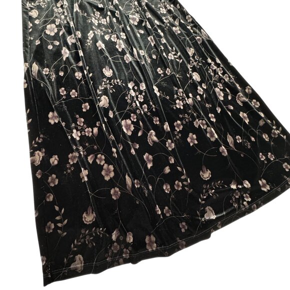Vintage 90s Whimsigoth Velvet Maxi Dress Sz M Black Floral Witchy Goth Boho - Picture 12 of 13